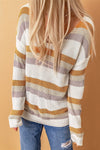 Striped Dropped Shoulder V-Neck Sweater