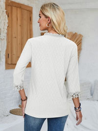 Lace Detail V-Neck Three-Quarter Sleeve Blouse