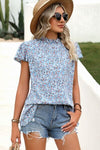 Ditsy Floral Mock Neck Short Sleeve T-Shirt