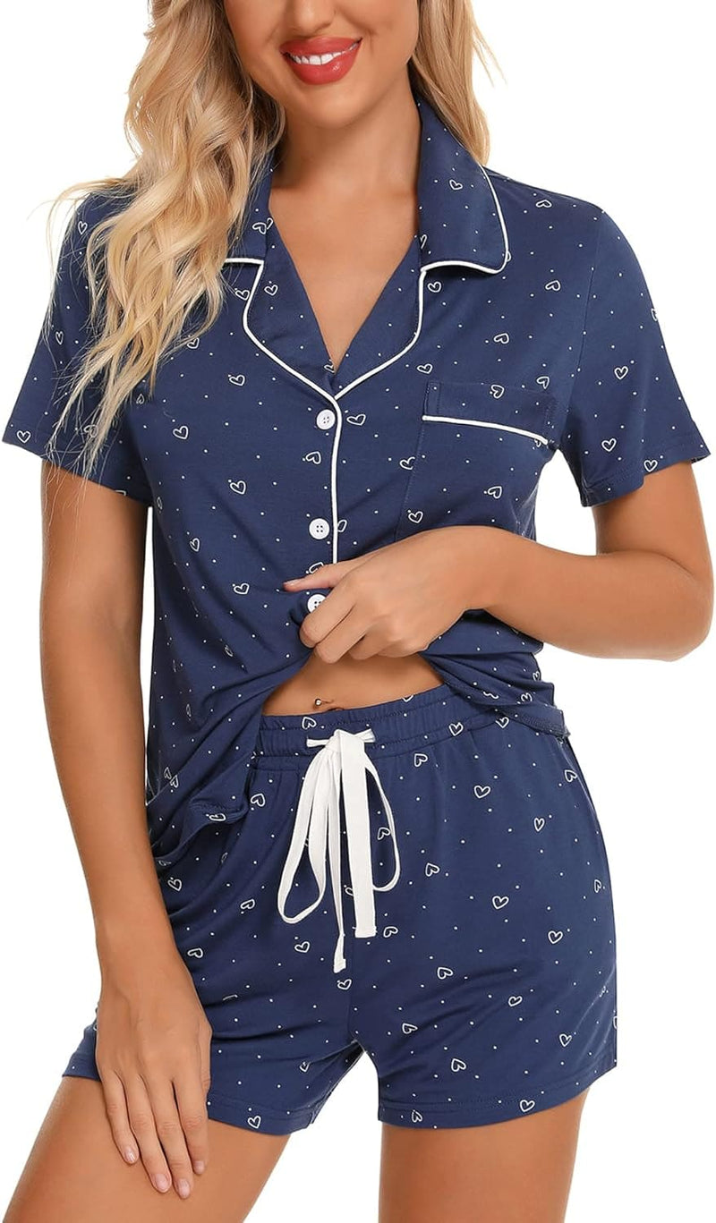 Women Pajamas Set Bride Pajamas Short Sleeve Sleepwear Button down Lounge Sets Nightwear Soft Pjs with Pockets S-XXL