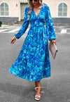 Women's resort casual printed V-neck long-sleeved dress