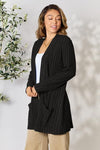 Basic Bae Full Size Ribbed Open Front Cardigan with Pockets