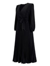 Pleated Surplice Tie Waist Maxi Dress