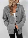 Button Up Drawstring Long Sleeve Hooded Cardigan