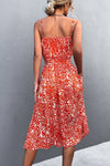 Printed Spaghetti Strap Decorative Button Belted Dress