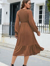 Swiss Dot V-Neck Smocked Lantern Sleeve Ruffle Hem Dress