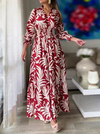 Printed Flounce Sleeve Maxi Dress