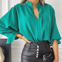 New solid color fashion all-match loose long-sleeved chiffon blouse