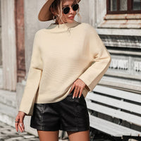 Loose Women's Knitted Cropped Sleeve Solid Color Sweater