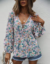 New style casual holiday style floral long-sleeved tie shirt top