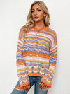 Rainbow Stripe Openwork Flare Sleeve Knit Top