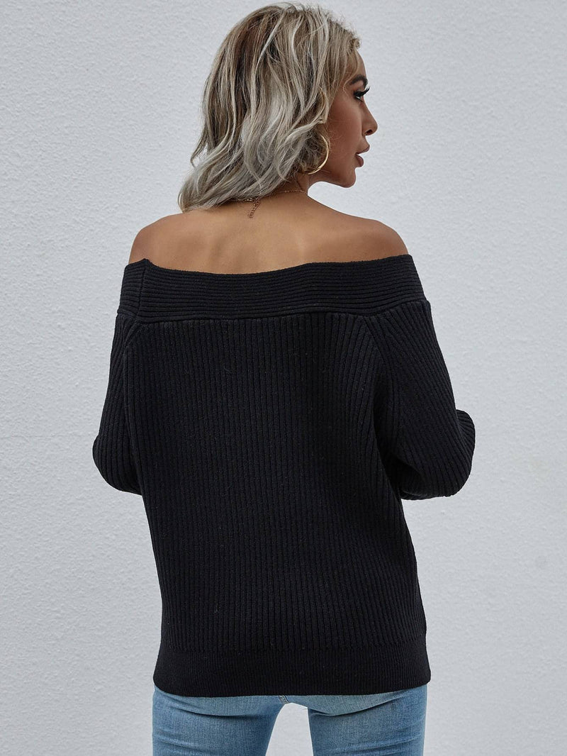 Off-Shoulder Rib-Knit Sweater