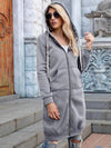 Double Take Full Size Zip-Up Longline Hoodie with Pockets