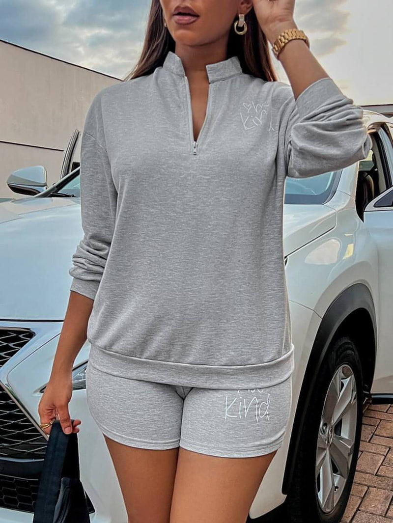 BE KIND Graphic Quarter-Zip Sweatshirt and Shorts Set - Everydayswear