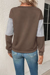 Textured Color Block Round Neck Sweatshirt