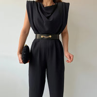 Belt Pleated Jumpsuits Women 2022 Summer Solid Sleeveless Bodysuits - Everydayswear