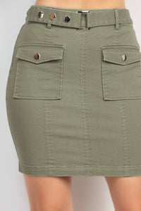 Belted Pocket Solid Mini Skirt - Everydayswear