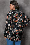 Plus Size Printed Johnny Collar Long Sleeve Blouse