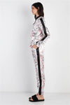 Black Contrast Satin Effect Multi Color Print Zip-up Jacket & Pants Set - Everydayswear