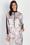 Black Contrast Satin Effect Multi Color Print Zip-up Jacket & Pants Set - Everydayswear