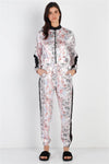 Black Contrast Satin Effect Multi Color Print Zip-up Jacket & Pants Set - Everydayswear