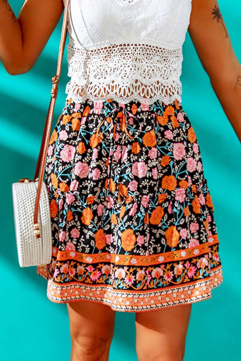 Black Floral A-line Mini Skirt - Everydayswear