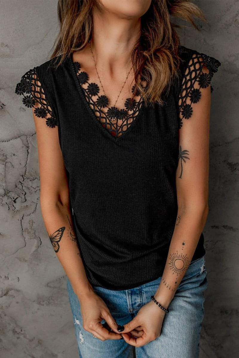 Black Lace Crochet Tank Top - Everydayswear