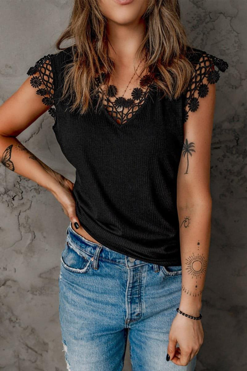 Black Lace Crochet Tank Top - Everydayswear