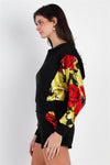 Black & Satin Effect Red & Lime Floral Print Hooded Top & Short Set - Everydayswear