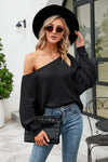 Boat Neck Horizontal Ribbing Dolman Sleeve Sweater - Everydayswear