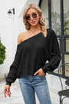 Boat Neck Horizontal Ribbing Dolman Sleeve Sweater - Everydayswear