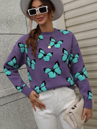 Butterfly Dropped Shoulder Crewneck Sweater - Everydayswear