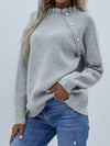Button Detail Frill Neck Rib-Knit Sweater - Everydayswear