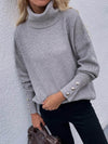 Button Detail Rib-Knit Turtleneck Sweater - Everydayswear