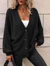 Button Down Horizontal-Ribbing Longline Cardigan - Everydayswear