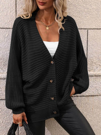 Button Down Horizontal-Ribbing Longline Cardigan - Everydayswear