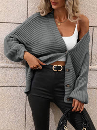 Button Down Horizontal-Ribbing Longline Cardigan - Everydayswear