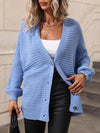 Button Down Horizontal-Ribbing Longline Cardigan - Everydayswear