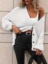 Button Down Horizontal-Ribbing Longline Cardigan - Everydayswear