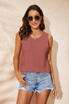 Buttoned Cutout Ribbed Trim Knit Tank - Everydayswear