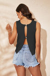 Buttoned Cutout Ribbed Trim Knit Tank - Everydayswear