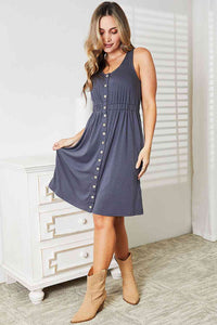 Double Take Sleeveless Button Down Magic Dress