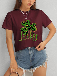 Lucky Clover Round Neck Short Sleeve T-Shirt