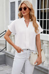 Notched Short Sleeve Blouse