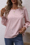 Printed Round Neck Lantern Sleeve Blouse