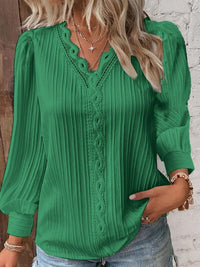 Textured V-Neck Long Sleeve Blouse