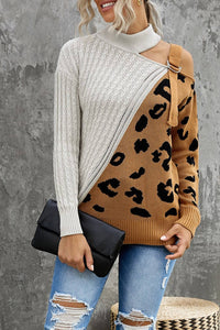 Leopard Block Turtleneck Sweater