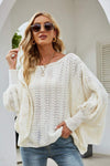 Openwork Boat Neck Dolman Sleeve Sweater