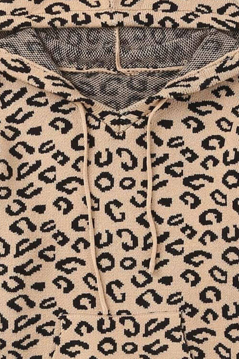 Leopard Print Drawstring Hooded Sweater