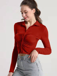 Ruched Button Up Long Sleeve T-Shirt